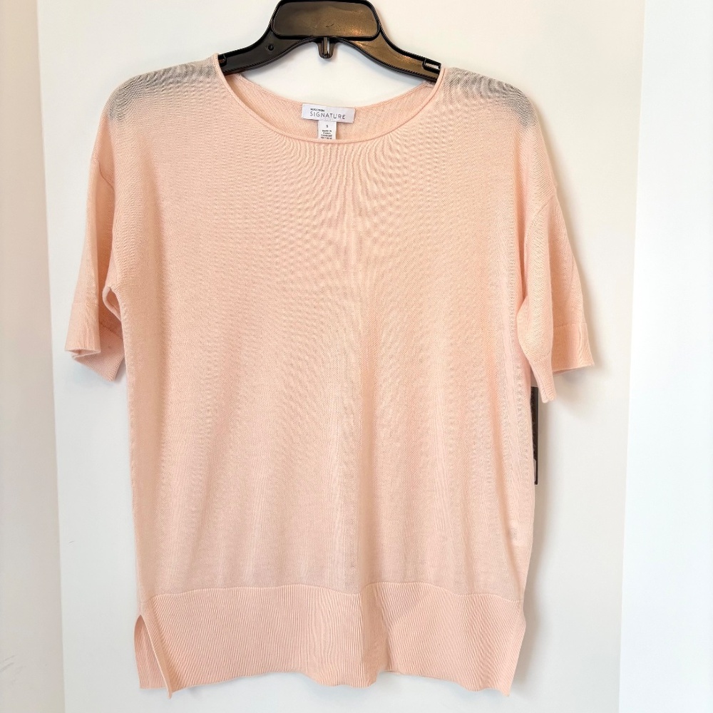 Nordstrom Signature Cashmere Linen Sweater Tee Pink Wisp S NWT